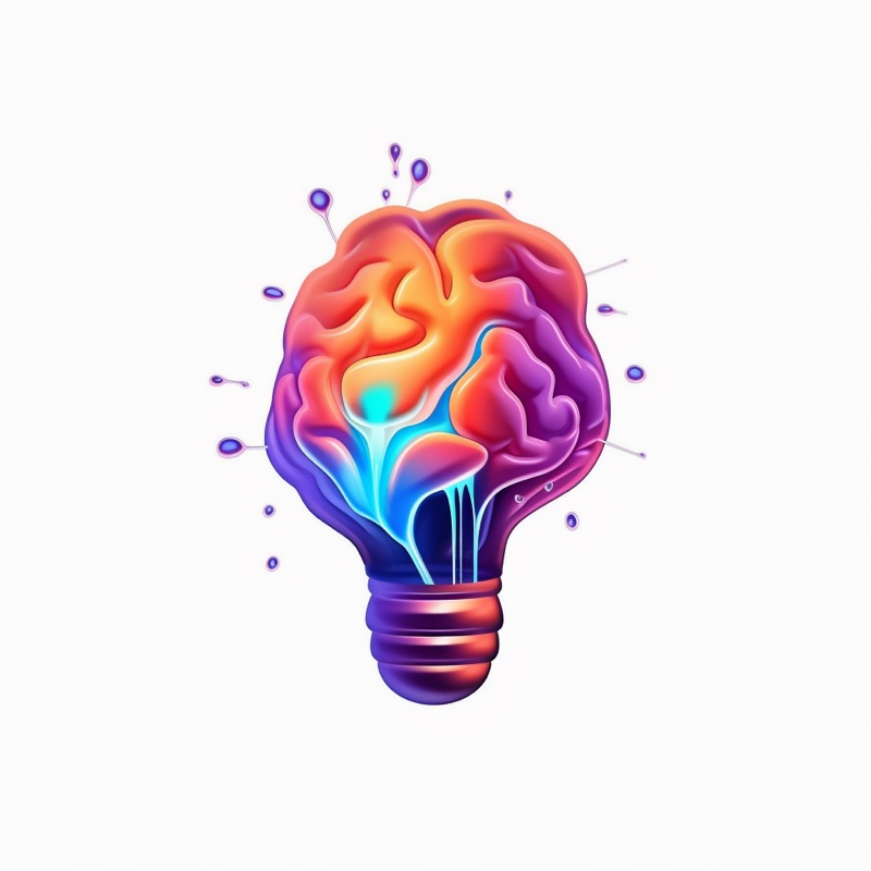 A glowing brain shaped like a light bulb.